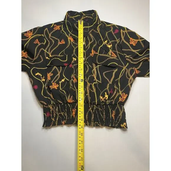 New Glory Women’s Long Sleeve Gold Chain Printed Smocked Waist Top Sz XL - Picture 5 of 8